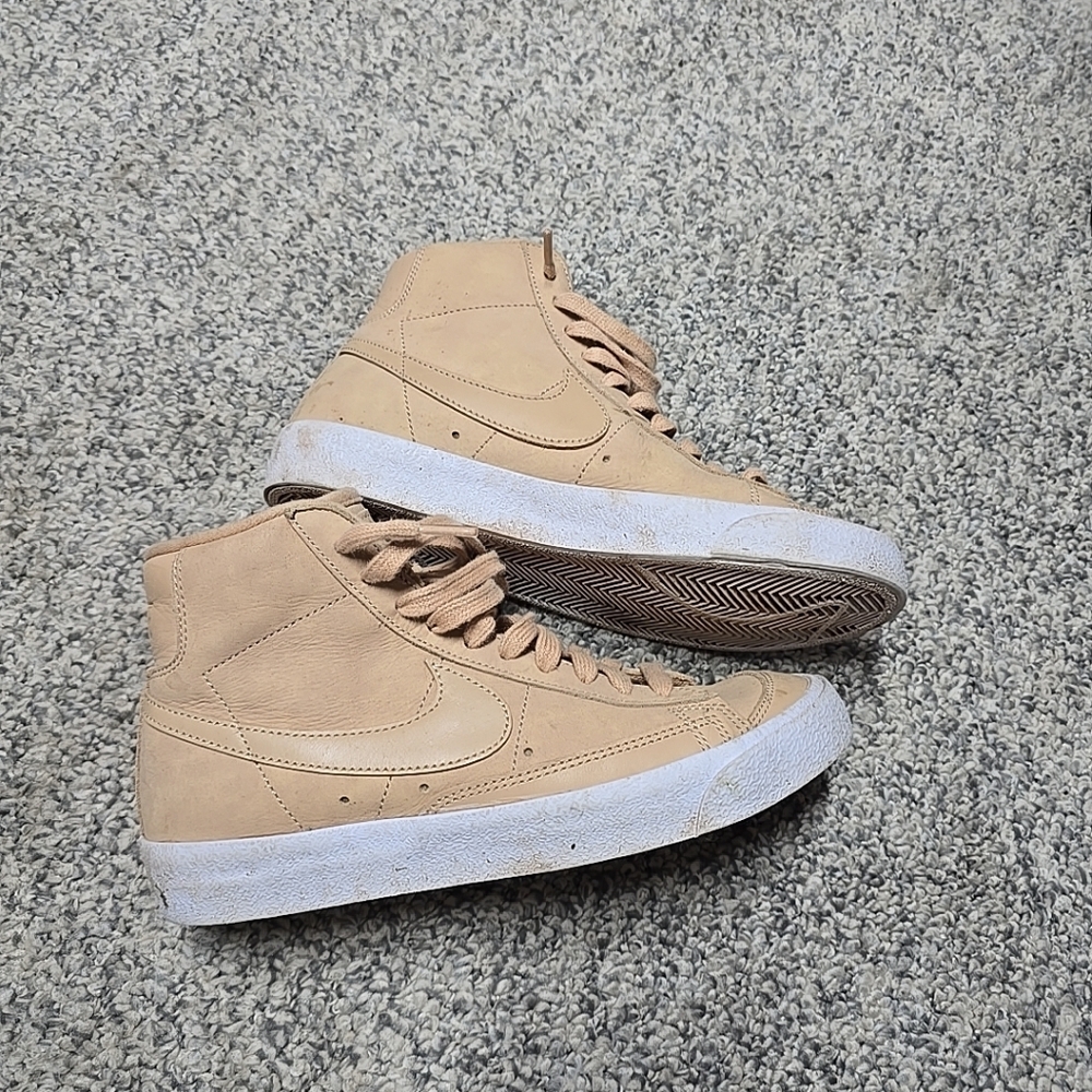 Tan High-Top Sneakers Nike Blazer Leather